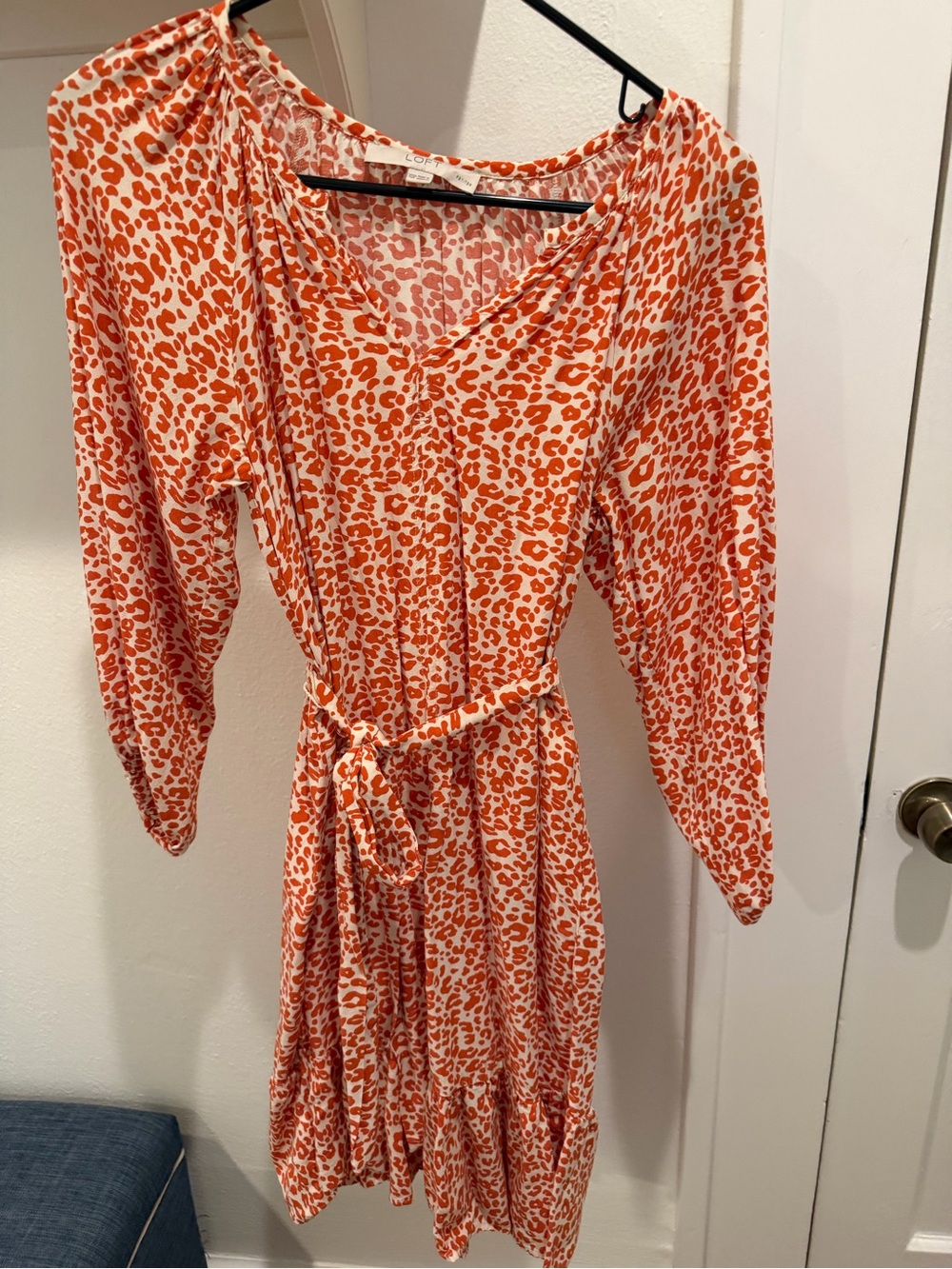 Women’s LOFT Orange Leopard Print Tie-Waist Dress